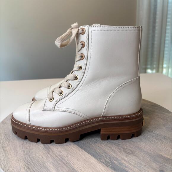 Kate Spade Merritt Lug Sole Cream Biege Leather Combat Boots US Size 7.5 7.5B - Picture 3 of 13